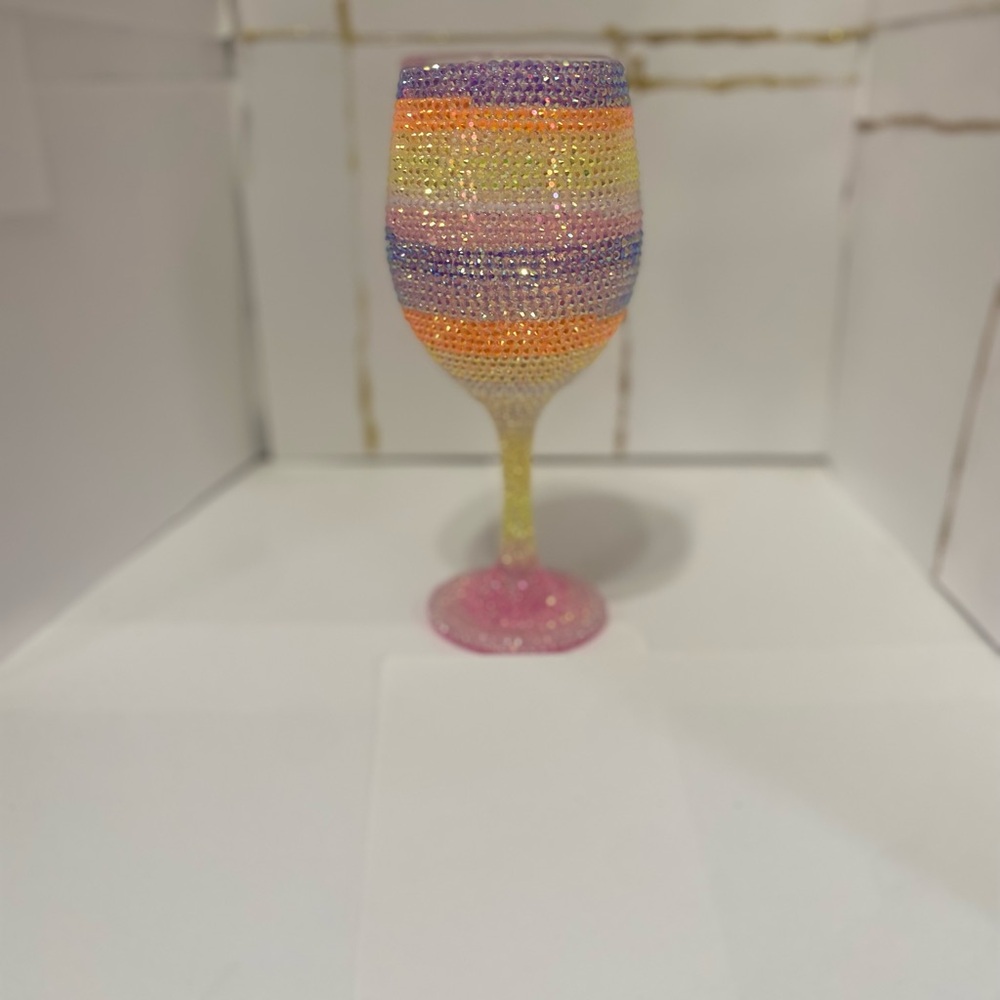 Colorful Rhinestone Wine Glass